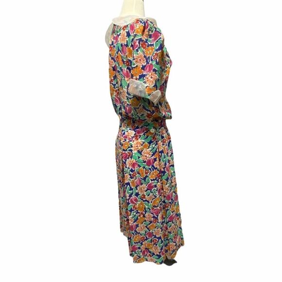 Neiman Marcus Vintage Floral Tropical Print Midi Dress Size 10 - Picture 6 of 16